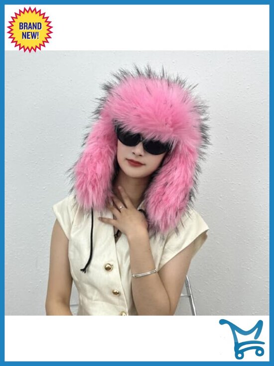 Faux Fur Trapper Hat with Earmuffs Y2K Russian Hat main image 4